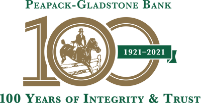 Peapack-Gladstone Bank's 100th Anniversary logo