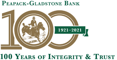 Peapack-Gladstone Bank 100 year logo