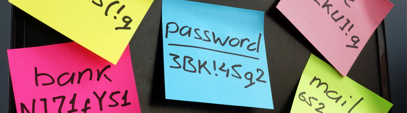 sticky notes with passwords written on them